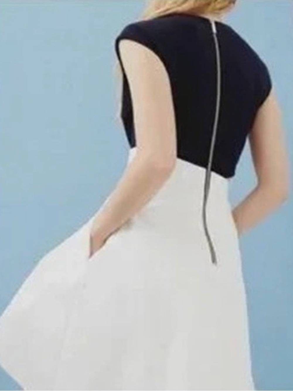 Ted Baker Canniey Dress - Navy and White Sleeveless Fit-and-Flare Dress